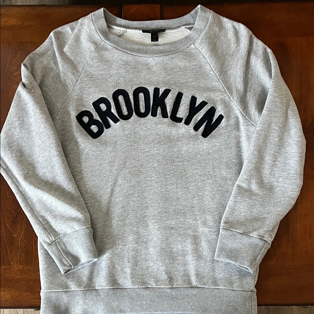 J. Crew Gray Sweatshirt with Black 'Brooklyn' Text